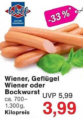 Wiener, Geflügel Wiener oder Bockwurst