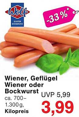 Wiener, Geflügel Wiener oder Bockwurst