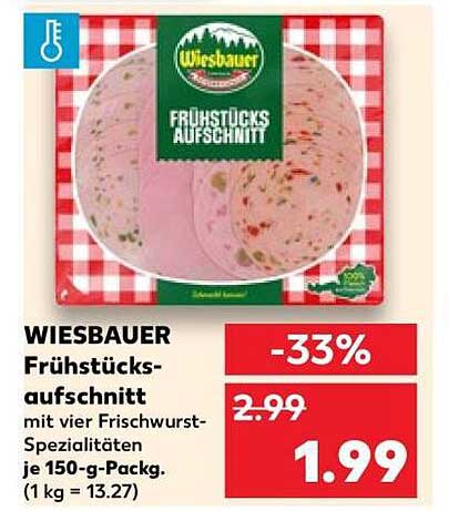 WIESBAUER Frühstücksaufschnitt mit vier Fleischwurst-Spezialitäten je 150-g-Packg. (1 kg = 13.27)