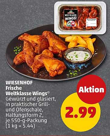 WIESENHOF Frische Weltklasse Wings* Gewürzt und glasiert, in praktischer Grill- und Ofenschale, Haltungsform 2, je 550-g-Packung (1 kg = 5.44)