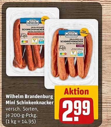 Wilhelm Brandenburg Mini Schinkenknacker versch. Sorten, je 200-g-Pckg. (1 kg = 14,95)