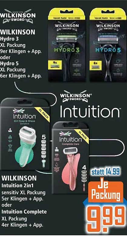 WILKINSON Hydro 3 XL Packung 9er Klingen + App. oder Hydro 5 XL Packung 6er Klingen + App.