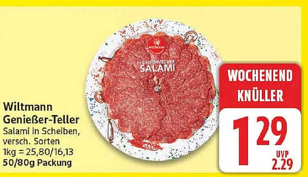 Wilmann Genießer-Teller Salami in Scheiben, versch. Sorten 50/80g Packung