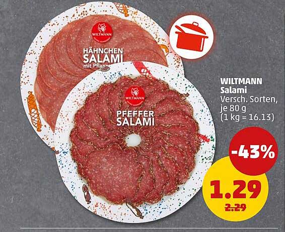 WILTMANN Salami Versch. Sorten, je 80 g (1 kg = 16.13)