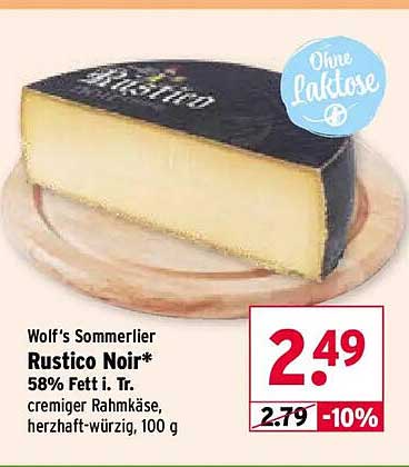 Wolf's Sommerlier Rustico Noir* 58% Fett i. Tr. Cremeiger Rahmkäse, herzhaft-würzig, 100 g