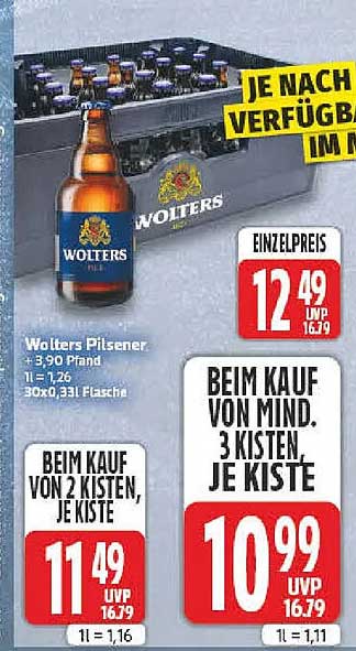 Wolters Pilsener + 3,90 Pfand 1 l = 1,26 30x0,33l Flasche