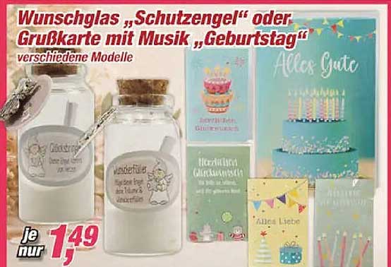 Wunschglas „Schutzengel“ oder Grußkarte mit Musik „Geburtstag“