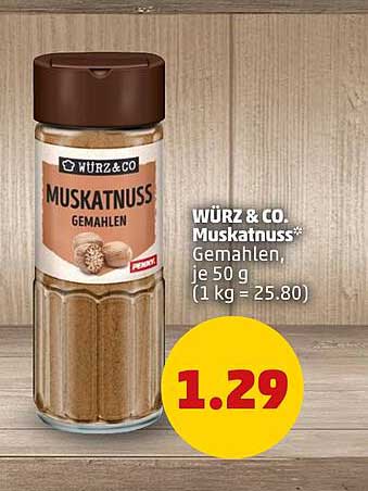 WÜRZ & CO. Muskatnuss Gemahlen, je 50 g (1 kg = 25.80)