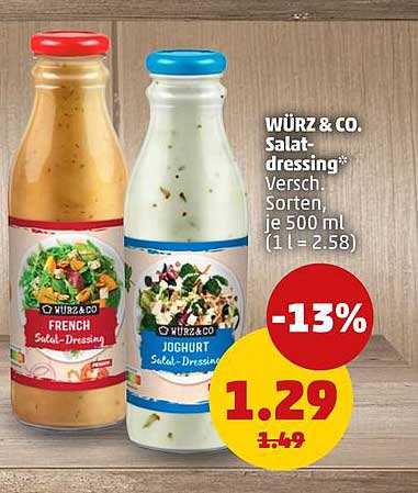 WÜRZ & CO. Salat-dressing* Versch. Sorten, je 500 ml (1 l = 2.58)