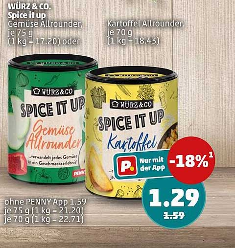 WÜRZ & CO. Spice it up Gemüse Allrounder, je 75 g (1 kg = 17.20) oder Kartoffel Allrounder, je 70 g (1 kg = 18.43)