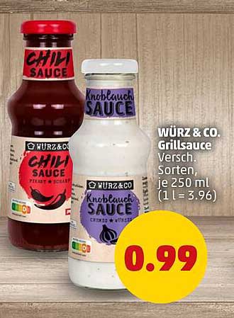 WÜRZ&CO. Grillsauce Versch. Sorten, je 250 ml (1 l = 3.96)