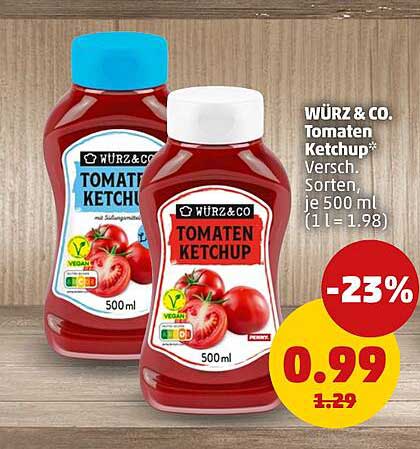 WÜRZ&CO. Tomaten Ketchup* Versch. Sorten, je 500 ml (1 l = 1.98)