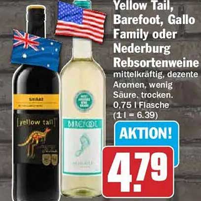 Yellow Tail, Barefoot, Gallo Family oder Nederburg Rebsortenweine