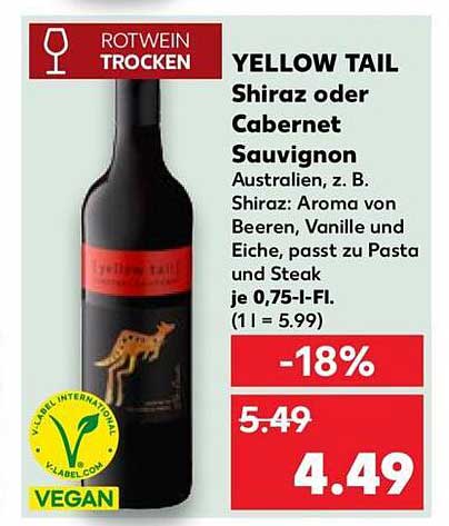 YELLOW TAIL Shiraz oder Cabernet Sauvignon