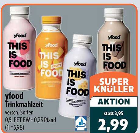 yfood Trinkmahlzeit versch. Sorten 0,5l PET EW +0,25 Pfand (1l=5,98)