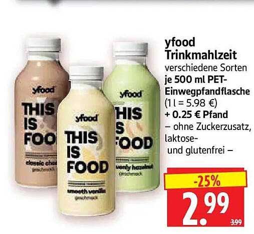 yfood Trinkmahlzeit verschiedene Sorten je 500 ml PET-Einwegpfandflasche