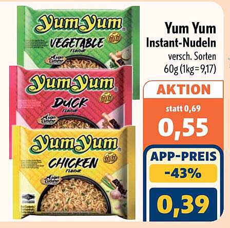 Yum Yum Instant-Nudeln versch. Sorten 60g (1kg=9,17)