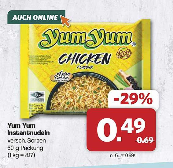 Yum Yum Instantnudeln versch. Sorten 60-g-Packung (1 kg = 8,17)