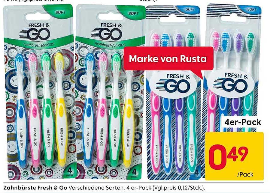 Zahnbürste Fresh & Go Verschiedene Sorten, 4 er-Pack