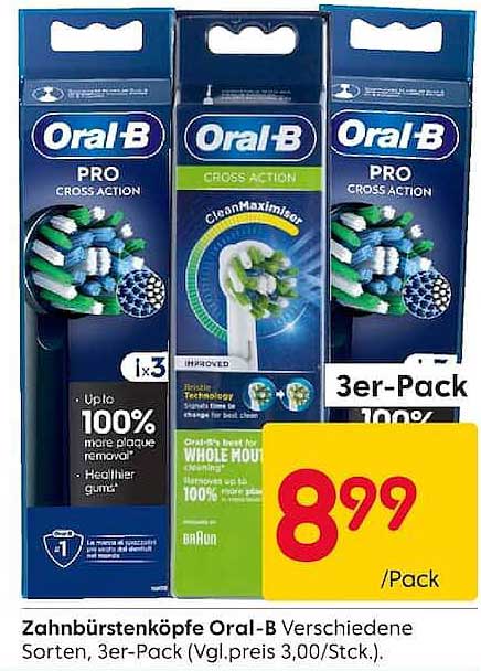 Zahnbürstenköpfe Oral-B Verschiedene Sorten, 3er-Pack (Vgl.preis 3,00/Stck.).