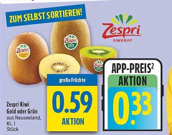 Zespri Kiwi Gold oder Grün aus Neuseeland, Kl. I, Stück