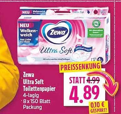 Zewa Ultra Soft Toilettenpapier 4-lagig 8 x 150 Blatt Packung