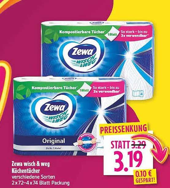 Zewa wisch & weg Küchentücher verschiedene Sorten 2x72–4x74 Blatt Packung