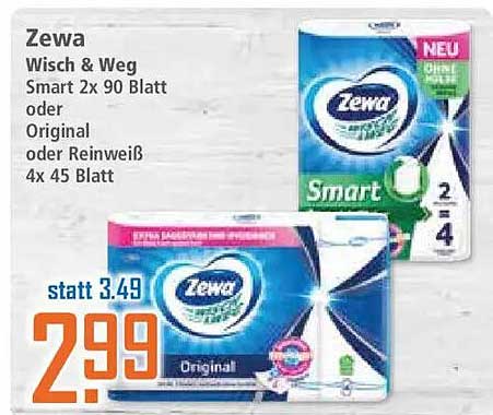 Zewa Wisch & Weg Smart 2x 90 Blatt oder Original oder Reinweiß 4x 45 Blatt