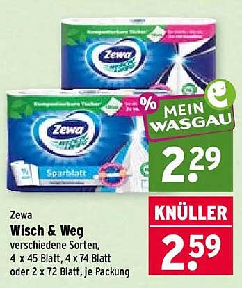Zewa Wisch & Weg verschiedene Sorten, 4 x 45 Blatt, 4 x 74 Blatt oder 2 x 72 Blatt, je Packung