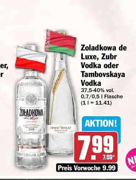 Zoladkowa de Luxe, Zubr Vodka oder Tambovskaya Vodka