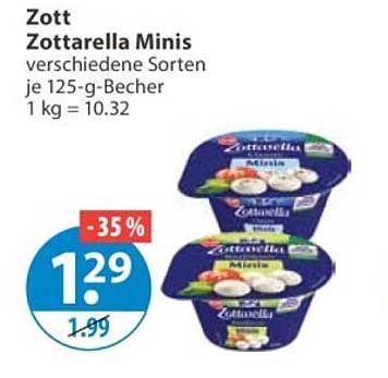 Zott Zottarella Minis verschiedene Sorten je 125-g-Becher 1 kg = 10.32