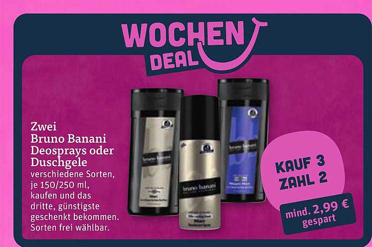 Zwei Bruno Banani Deosprays oder Duschgele