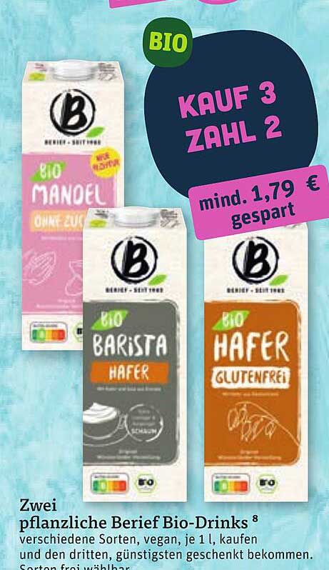 Zwei pflanzliche Berief Bio-Drinks