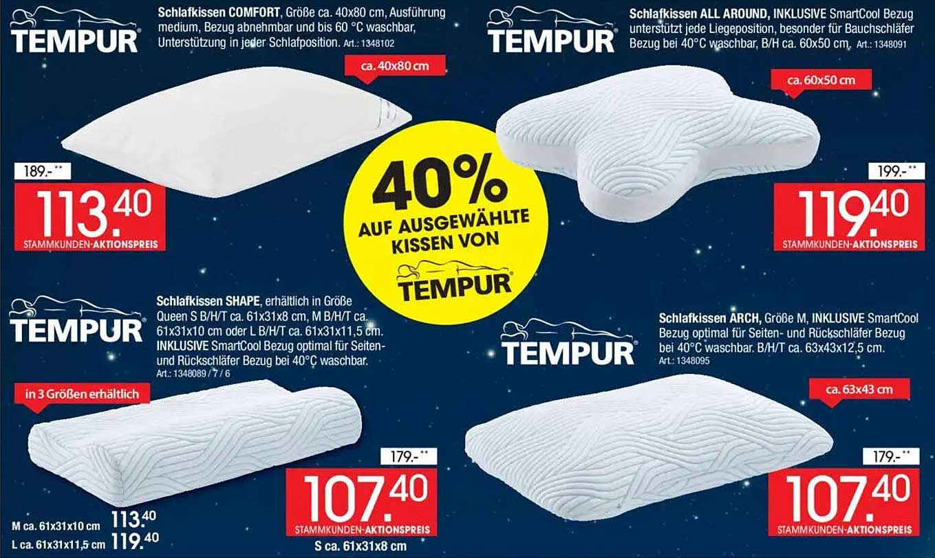 40% Rabatt auf ausgewählte Kissen von TEMPUR