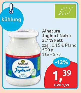 Alnatura Joghurt Natur 3,7 % Fett 500 g