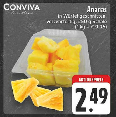 Ananas in Würfel geschnitten, verzehrfertig, 250 g Schale