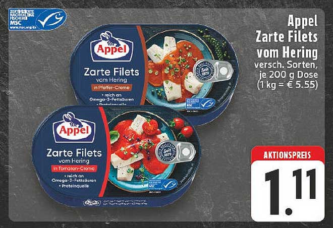 Appel Zarte Filets vom Hering, versch. Sorten, je 200 g Dose