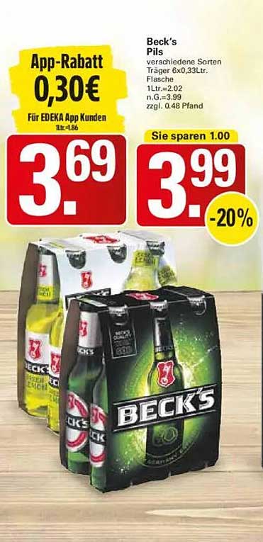 Beck's Pils 6x0,33L Flasche für nur 3,69 €