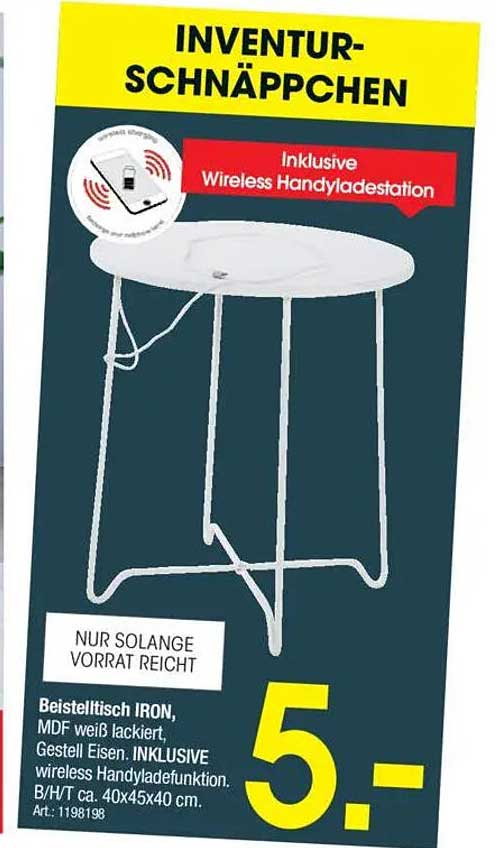 Beistelltisch IRON mit Wireless Handyladestation - nur 5,- €
