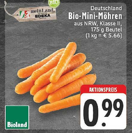 Bio-Mini-Möhren aus NRW, Klasse II, 175 g Beutel