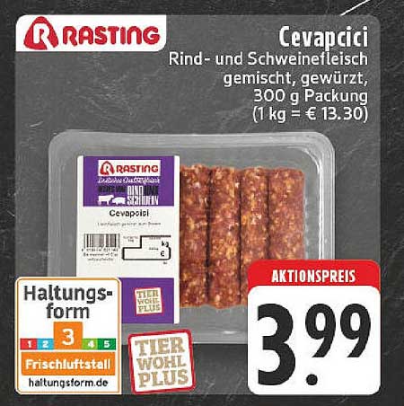 Cevapcici Rind- und Schweinefleisch gemischt, gewürzt, 300 g Packung