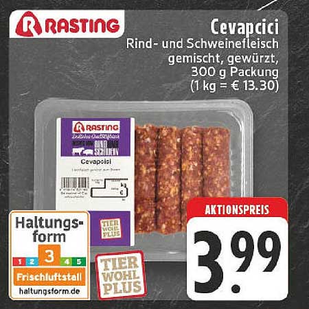 Cevapcici Rind- und Schweinefleisch gemischt, gewürzt, 300 g Packung