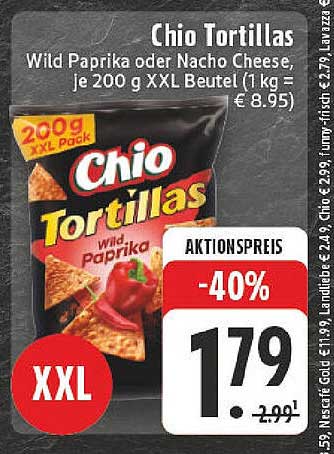 Chio Tortillas Wild Paprika oder Nacho Cheese, je 200 g XXL Beutel