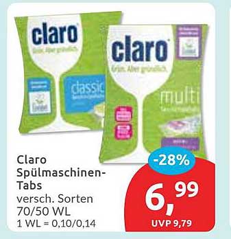 Claro Spülmaschinen-Tabs - verschiedene Sorten 70/50 WL