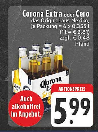 Corona Extra oder Cero - 6 x 0,355 l