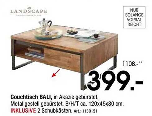 Couchtisch BALI, in Akazie gebürstet