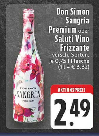 Don Simon Sangria Premium oder Saluti Vino Frizzante, 0,75 l Flasche