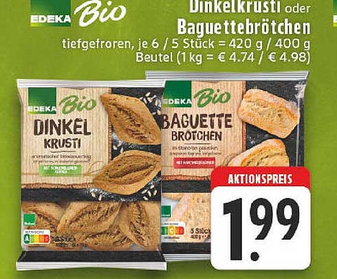 Edeka Bio Dinkelkrusti oder Baguettebrötchen - Aktionspreis!