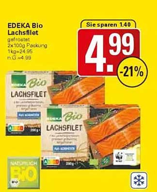 EDEKA Bio Lachsfilet gefrostet 2x100g Packung