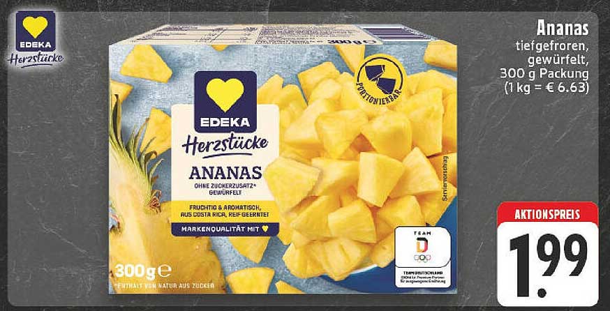 EDEKA Herzstücke Ananas tiefgefroren gewürfelt, 300 g Packung
